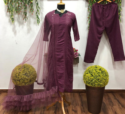 Wine rayon thread and sequence work salwar suit