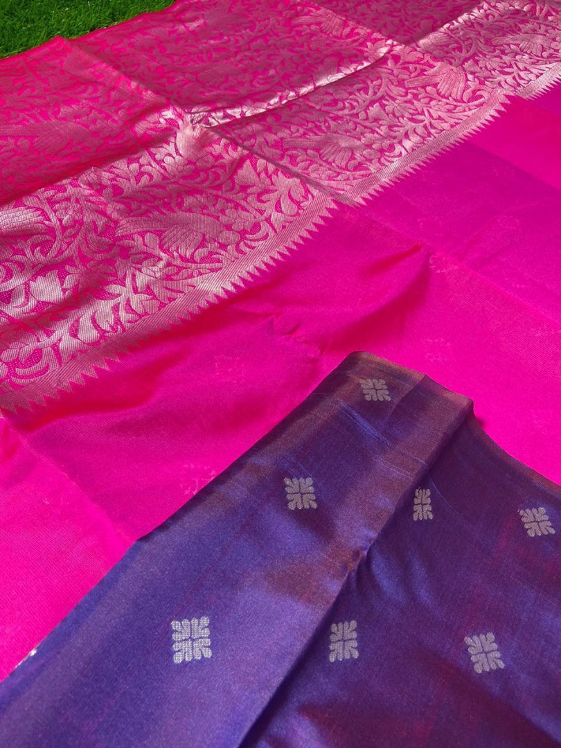 Wine soft lichi silk jacquard weaving border work saree