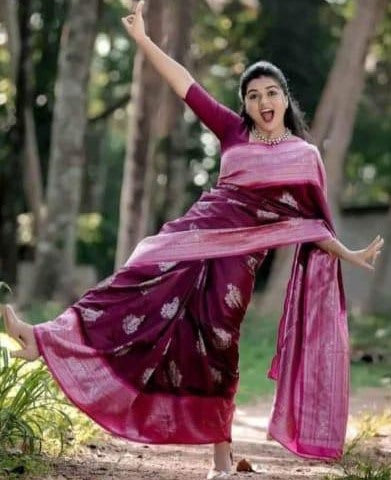 Wine soft lichi silk jacquard weaving border work saree