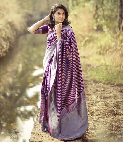 Wine soft lichi silk jacquard weaving work saree