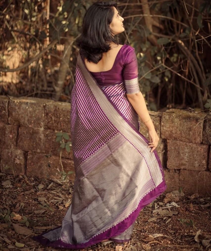 Wine soft lichi silk jacquard weaving work saree