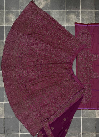Wine taffeta heavy chainstitched work lehenga choli