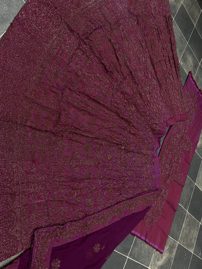 Wine taffeta heavy chainstitched work lehenga choli