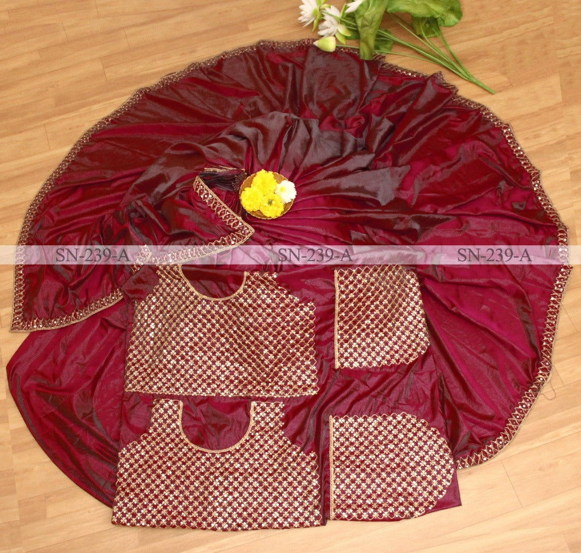 Wine two tone silk partywear saree