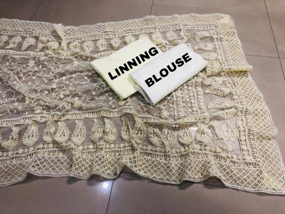 yami gautam off white net heavy embroidered threadwork and motiwork designer saree