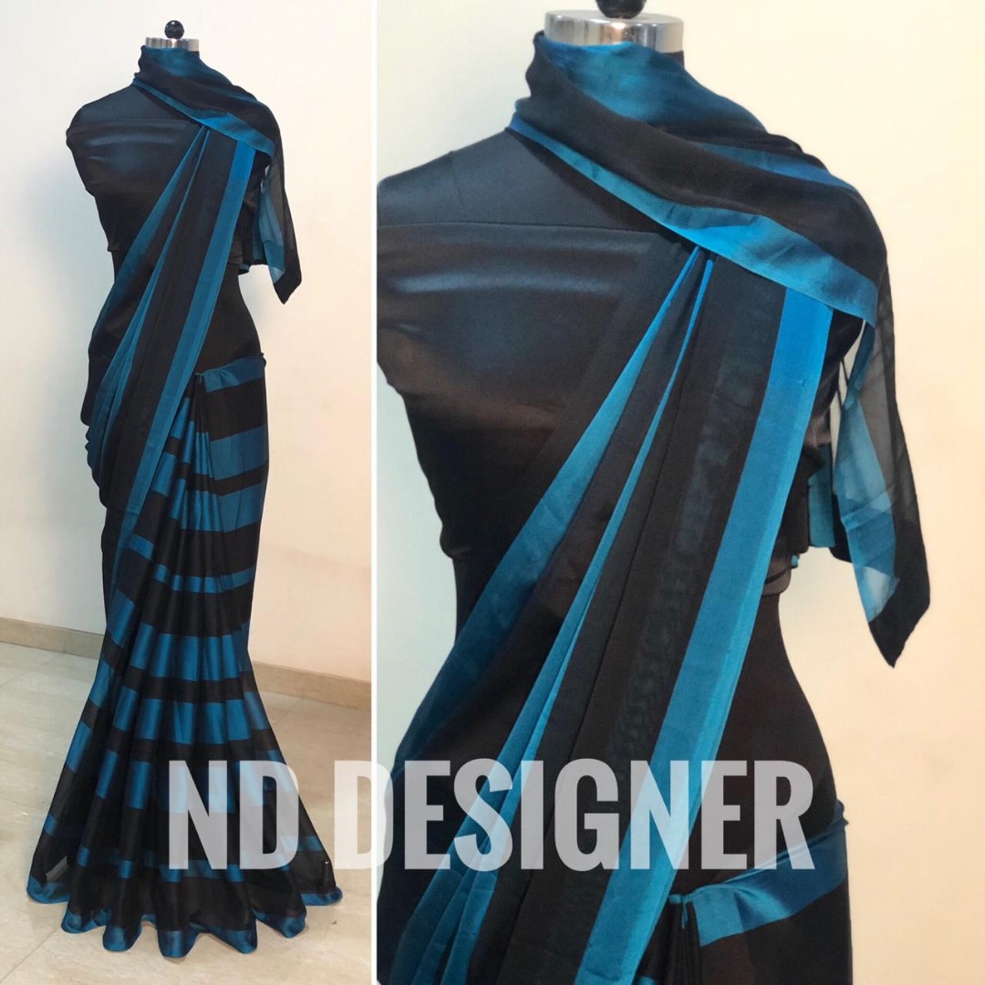 Yellow and Black strip rangoli silk saree