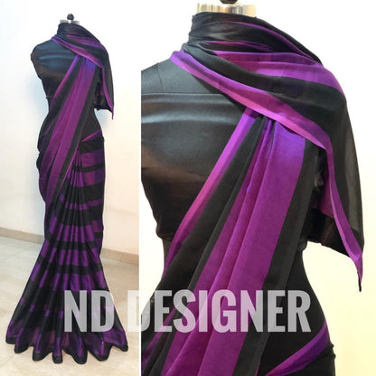 Yellow and Black strip rangoli silk saree