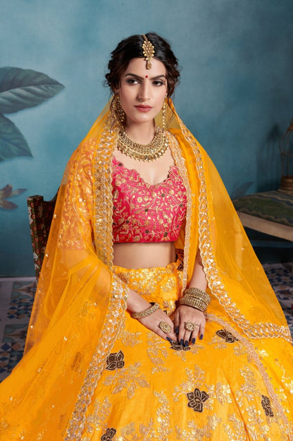 Yellow art silk designer wedding lehenga choli