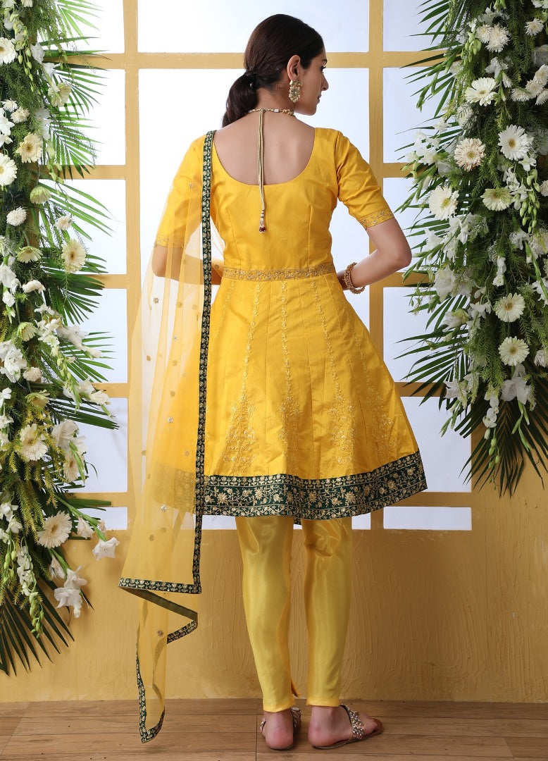 Yellow art silk salwar suit