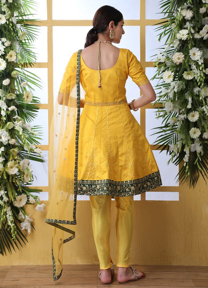 Yellow art silk salwar suit