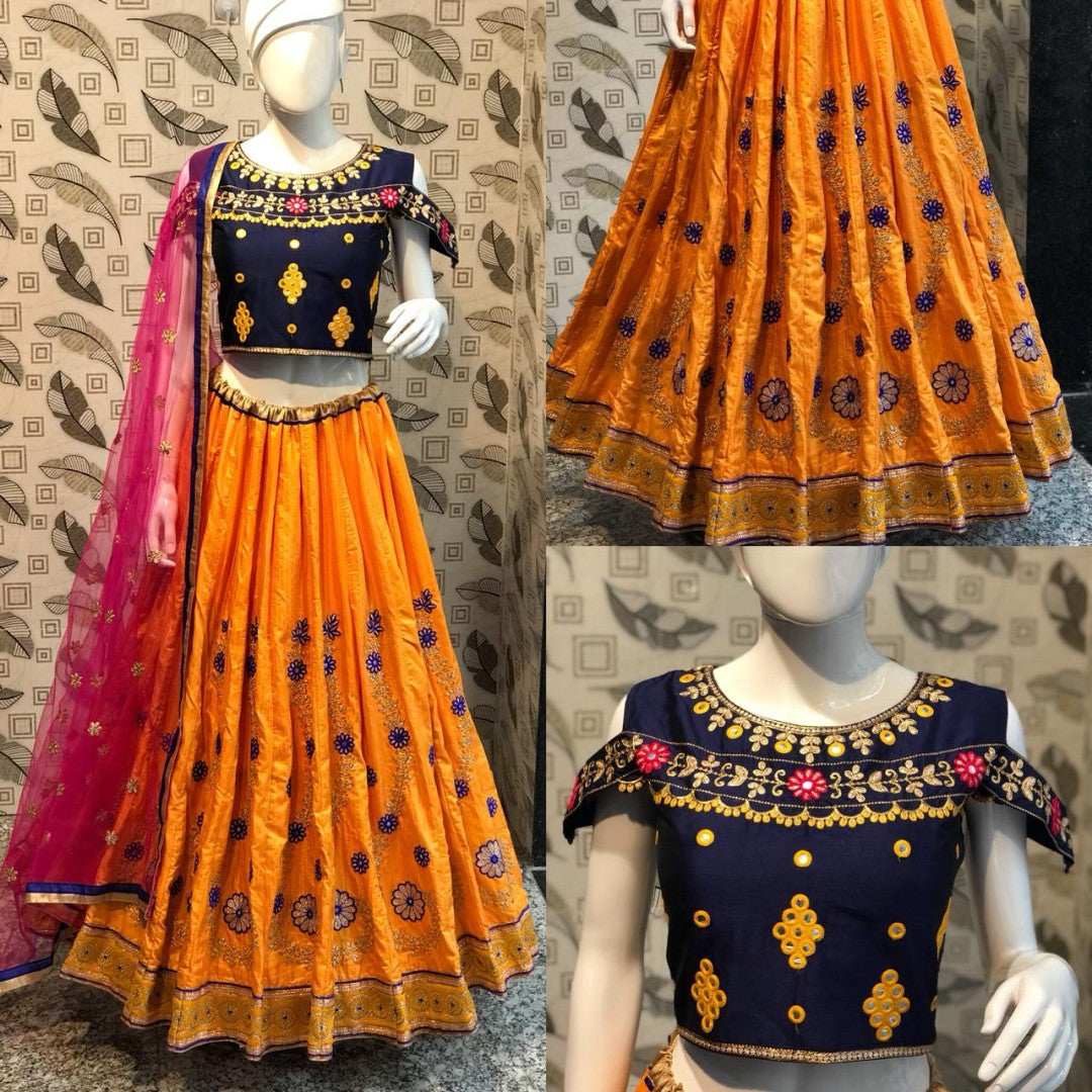 yellow banarasi silk embroidered festival wear lehenga choli