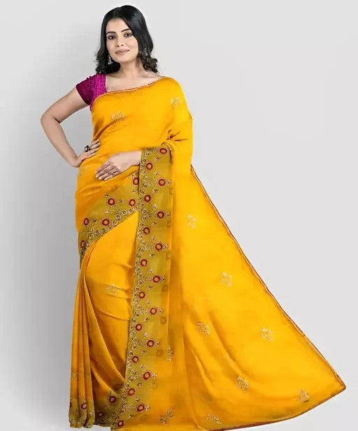 Yellow ceremonial organza saree