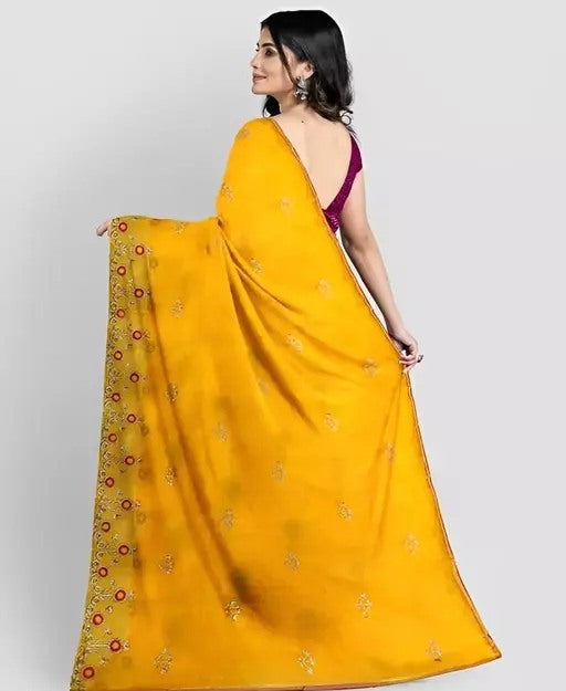 Yellow ceremonial organza saree