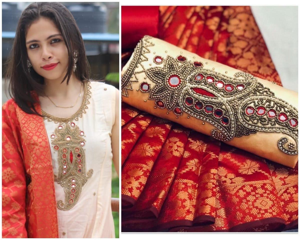 yellow cotton handworked churidar salwar suit