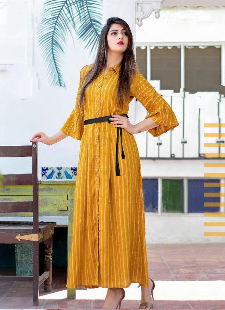 yellow cotton lining print kurti