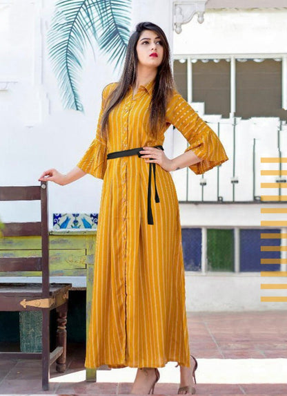 yellow cotton lining print kurti