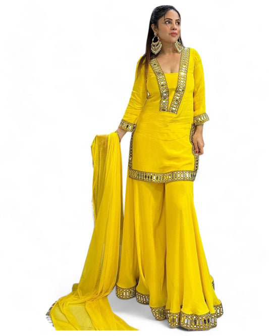 Yellow designer palazzo suit