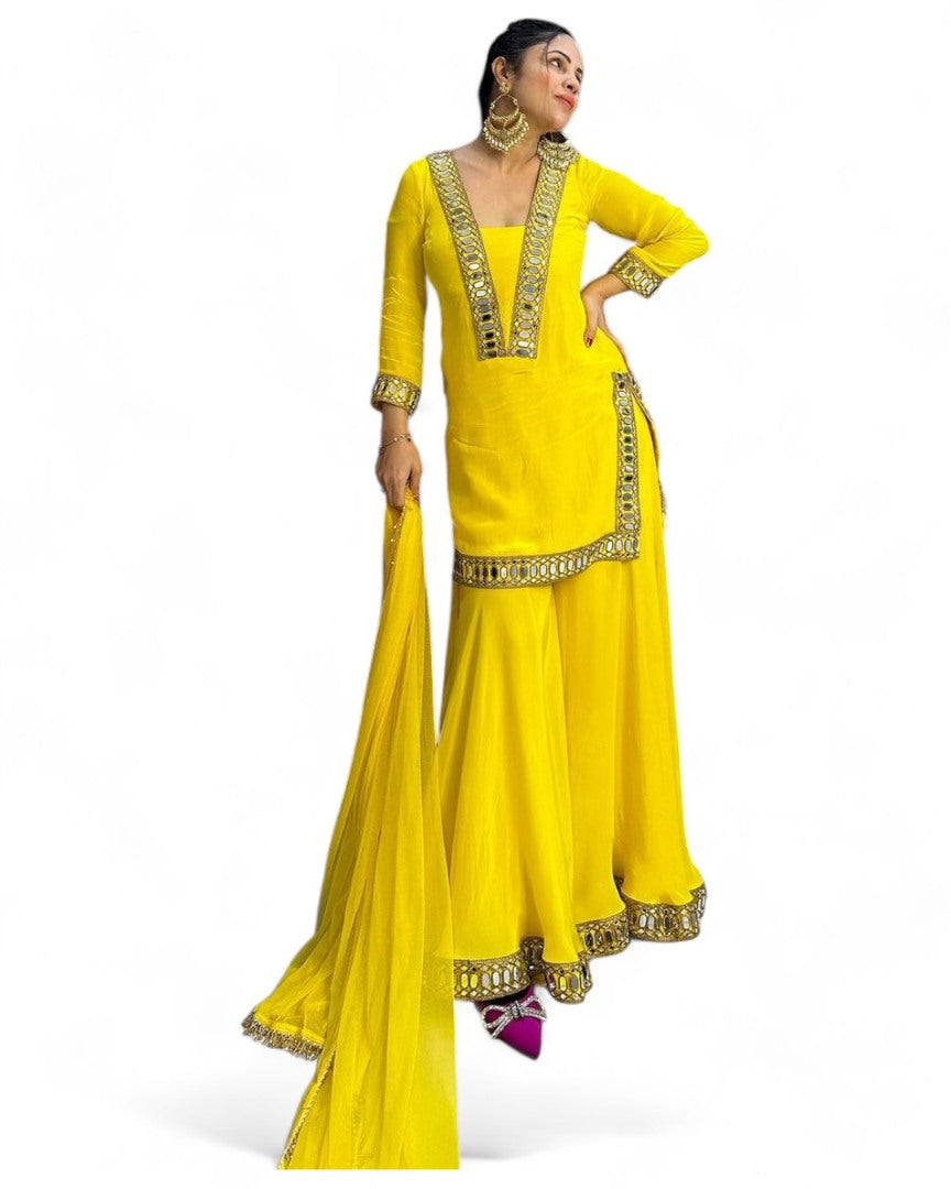Yellow designer palazzo suit