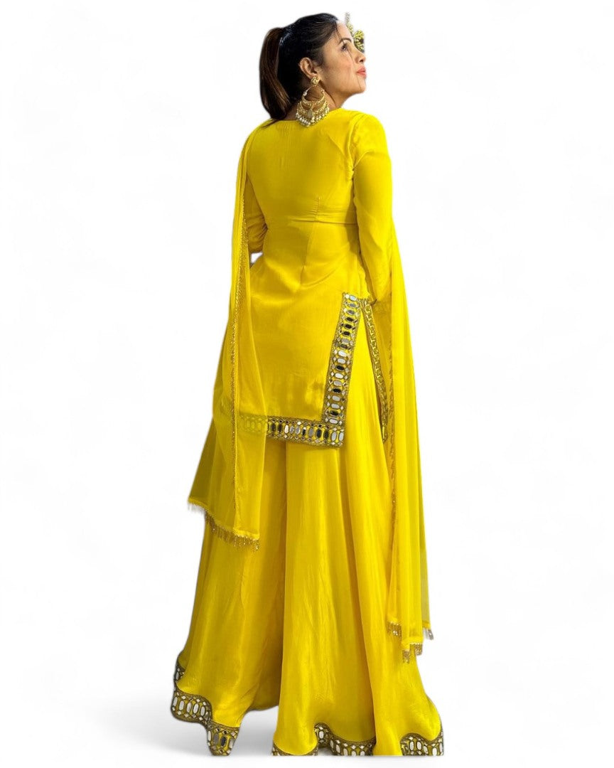 Yellow designer palazzo suit