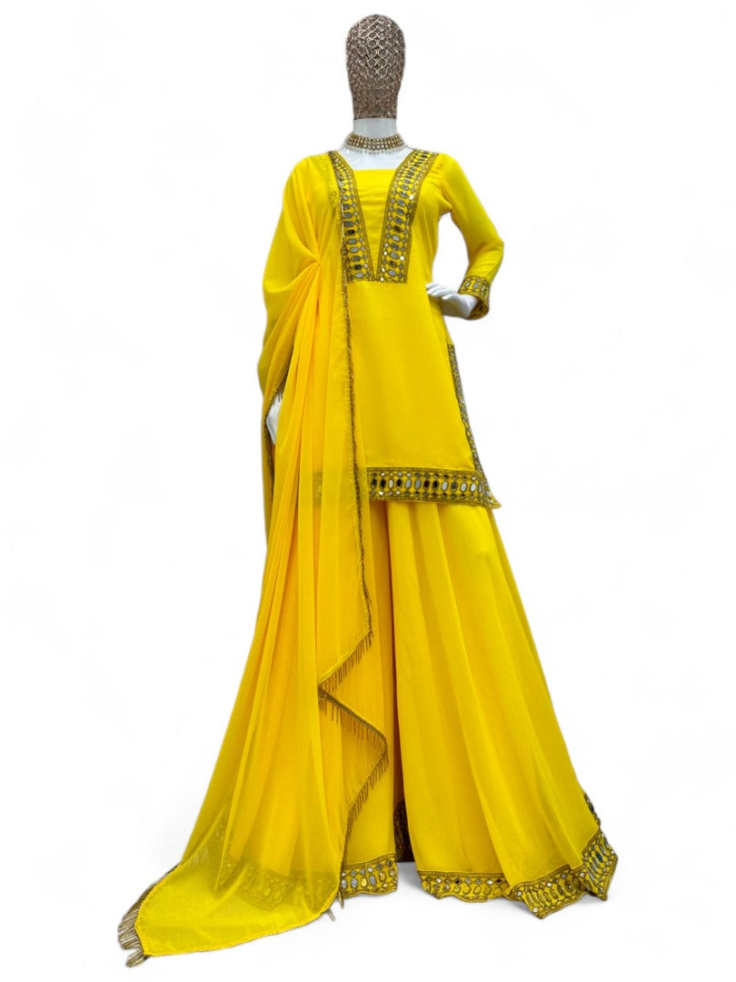 Yellow designer palazzo suit