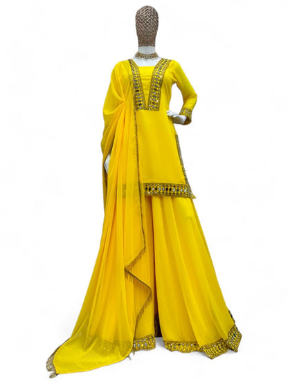 Yellow designer palazzo suit