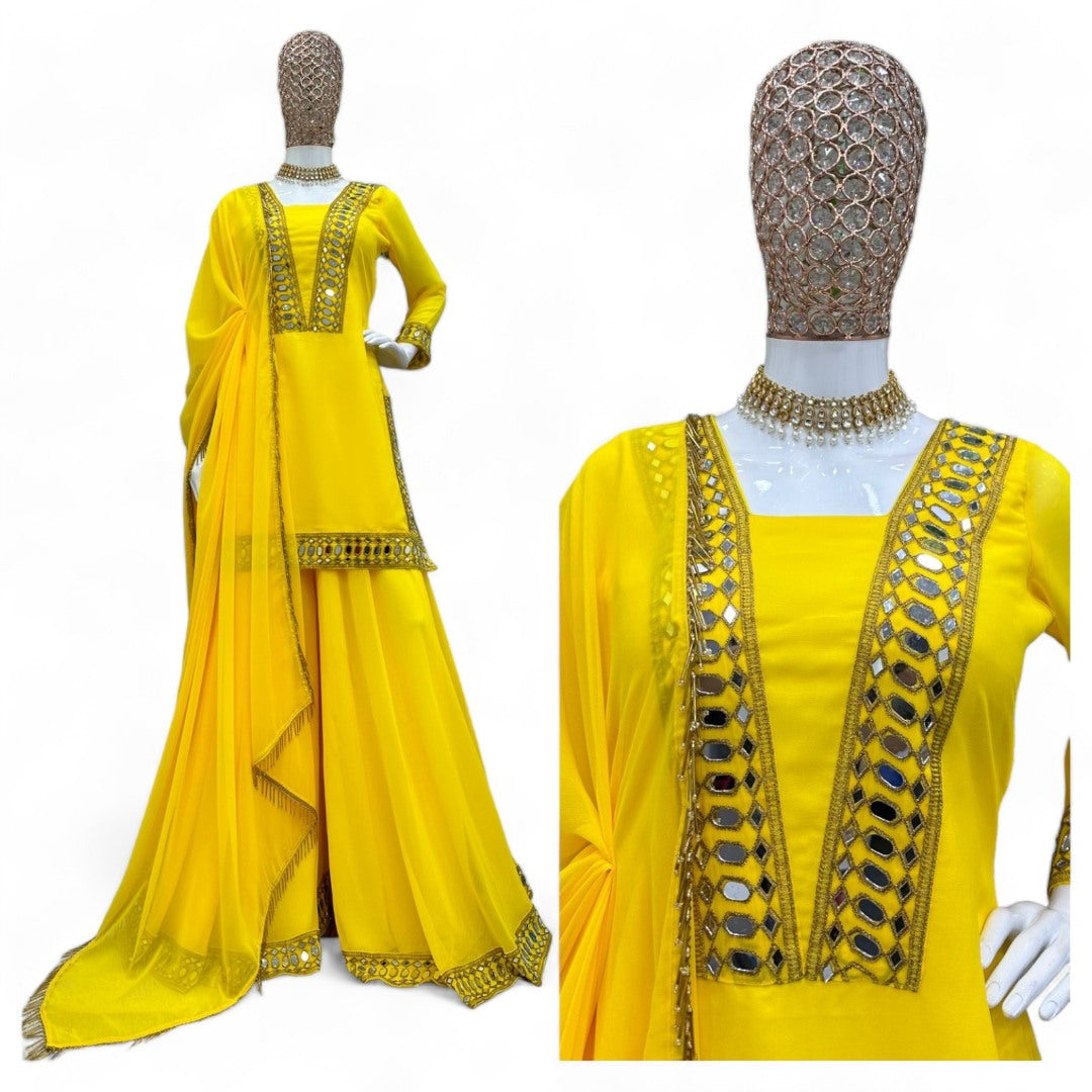 Yellow designer palazzo suit