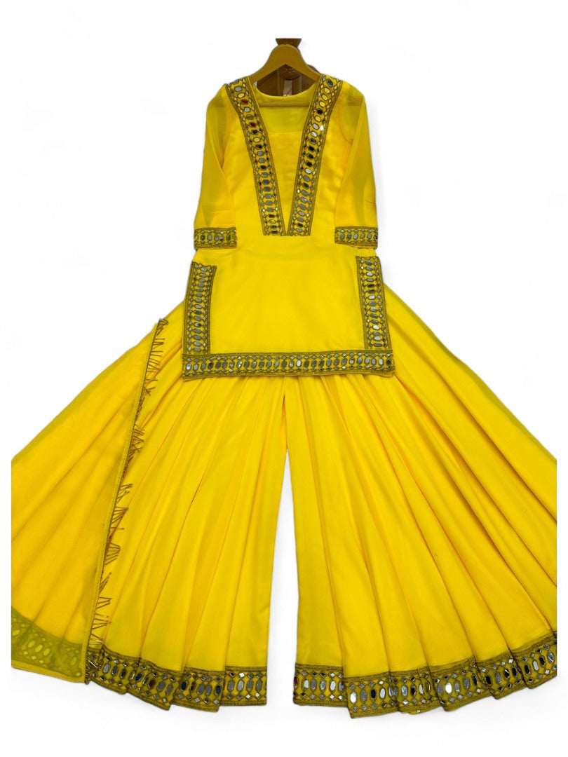 Yellow designer palazzo suit