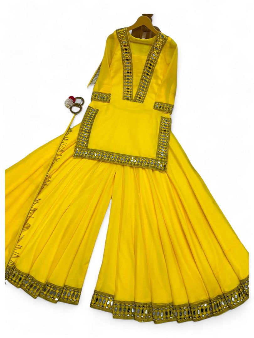 Yellow designer palazzo suit
