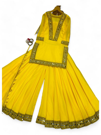 Yellow designer palazzo suit