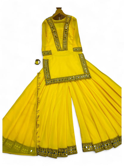 Yellow designer palazzo suit