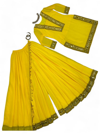 Yellow designer palazzo suit