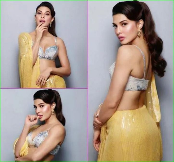 Yellow Designer sequence work glamorous partywear saree