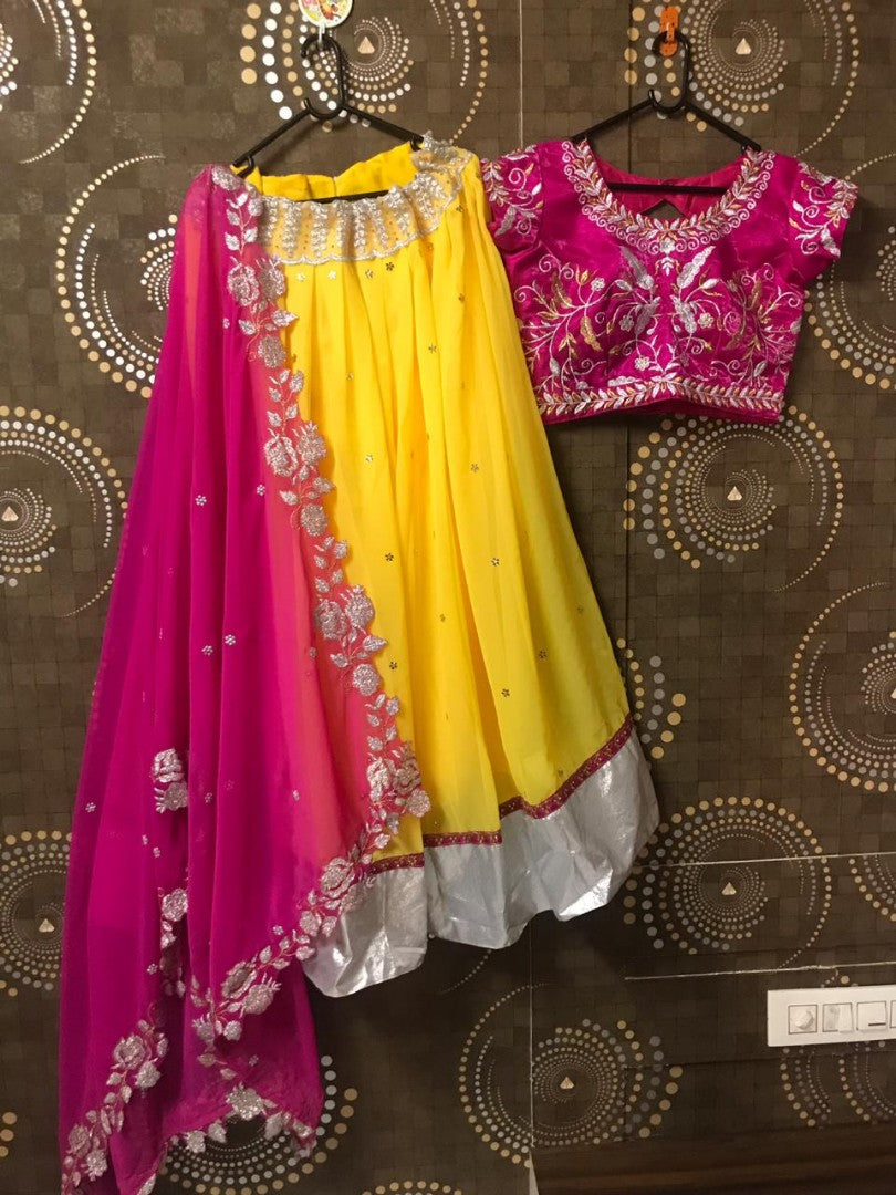 yellow georgette beautiful ceremonial lehenga choli