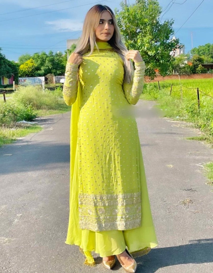 Yellow georgette ceremonial palazzo suit