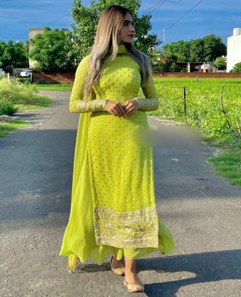 Yellow georgette ceremonial palazzo suit