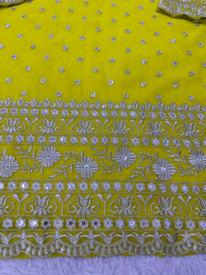 Yellow georgette ceremonial palazzo suit