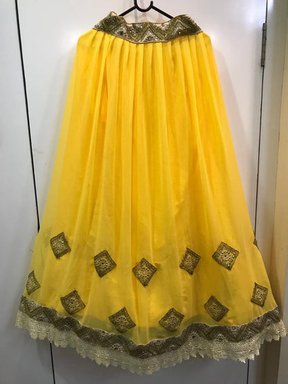 yellow georgette designer mirror work lehenga with heavy blouse