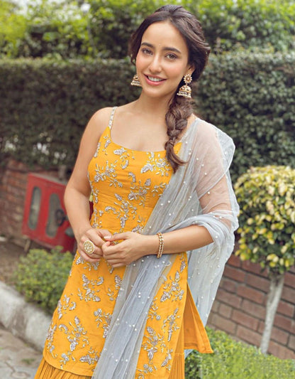Yellow georgette designer sharara suit