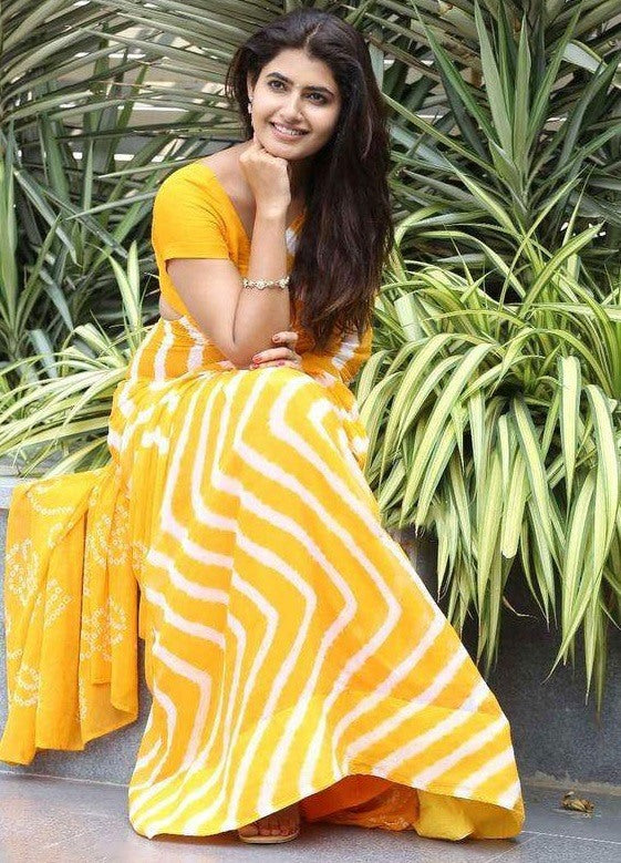 Yellow georgette digital printed saree