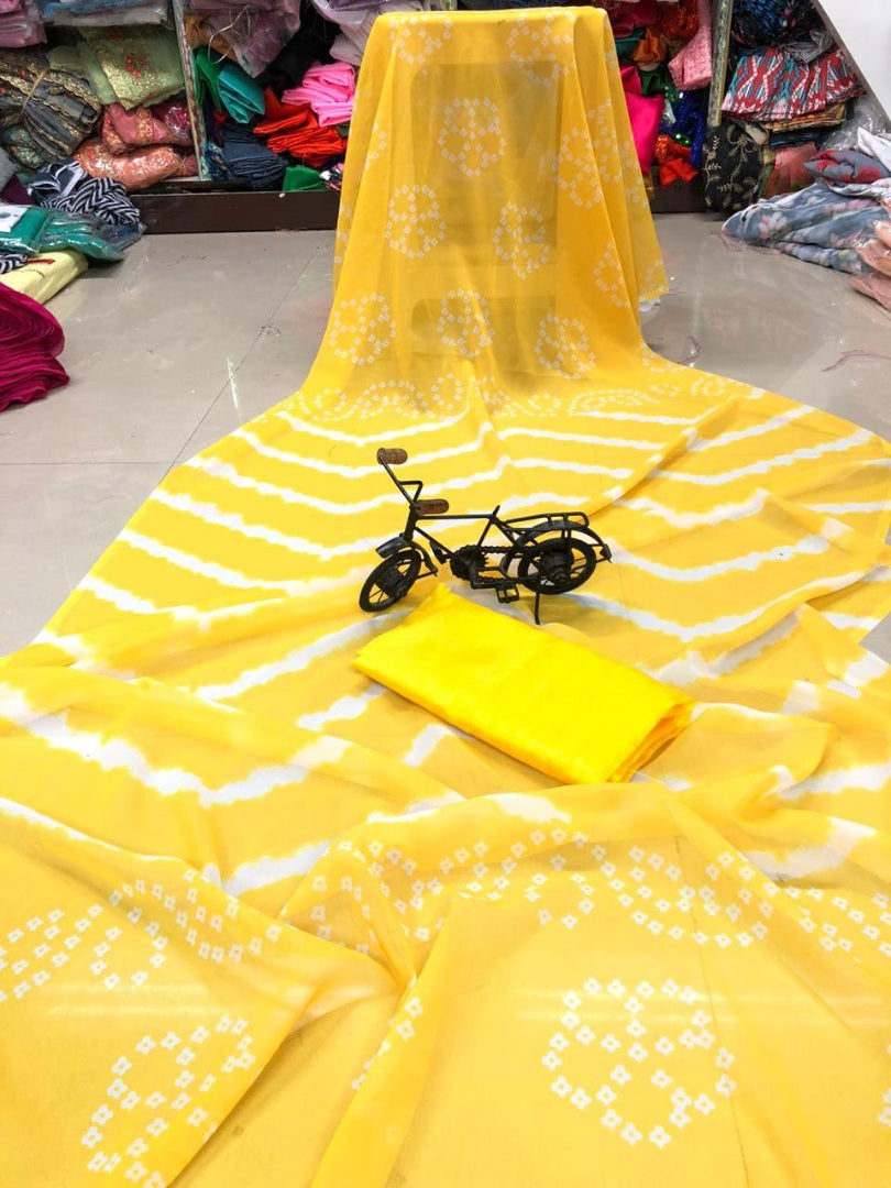 Yellow georgette digital printed saree