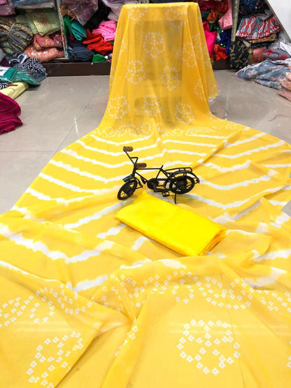 Yellow georgette digital printed saree