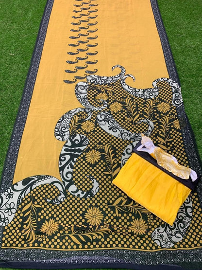 Yellow georgette digital printed saree