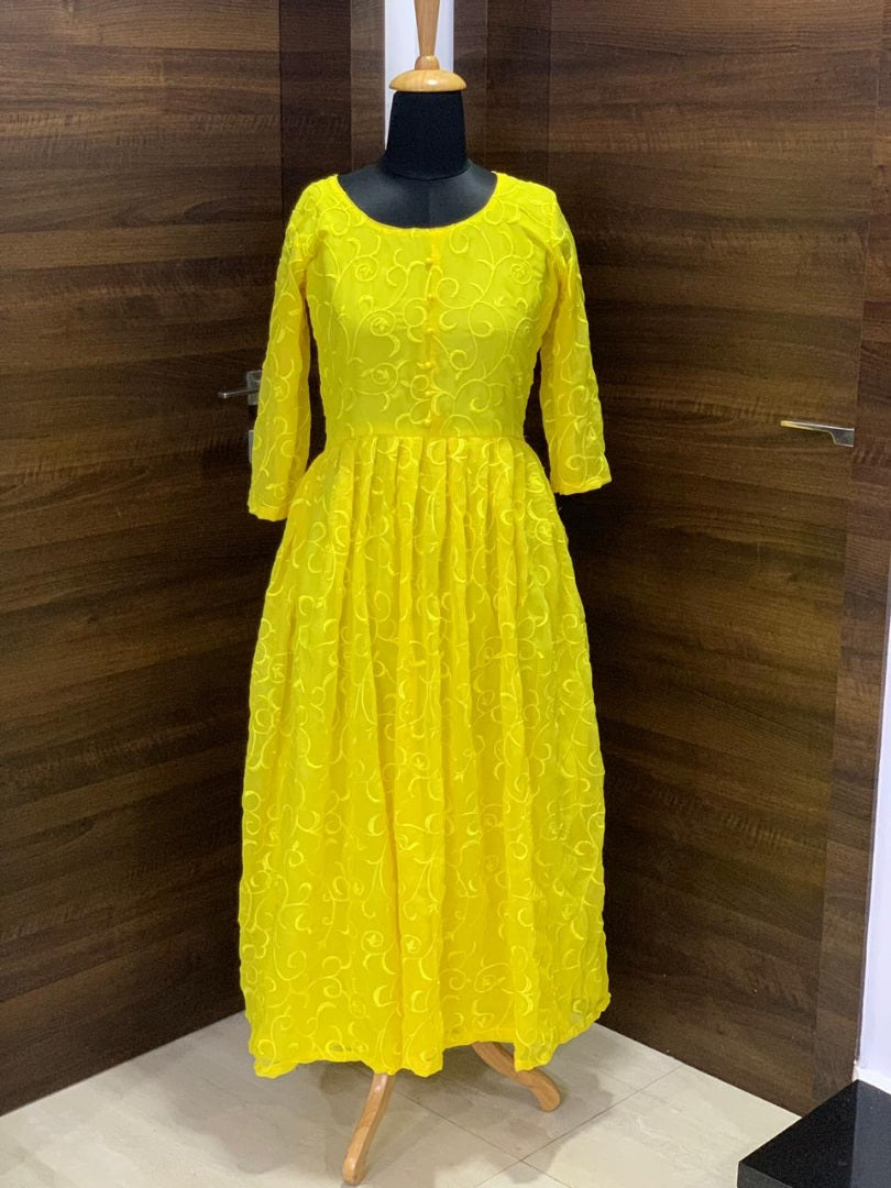 Yellow georgette embroidered anarkali suit
