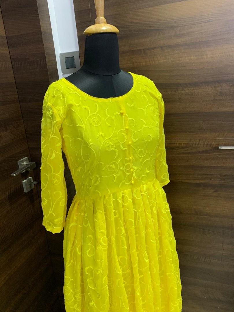 Yellow georgette embroidered anarkali suit