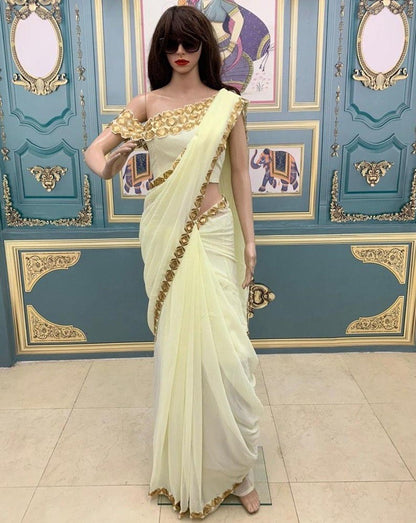 Yellow georgette embroidered border stylist saree