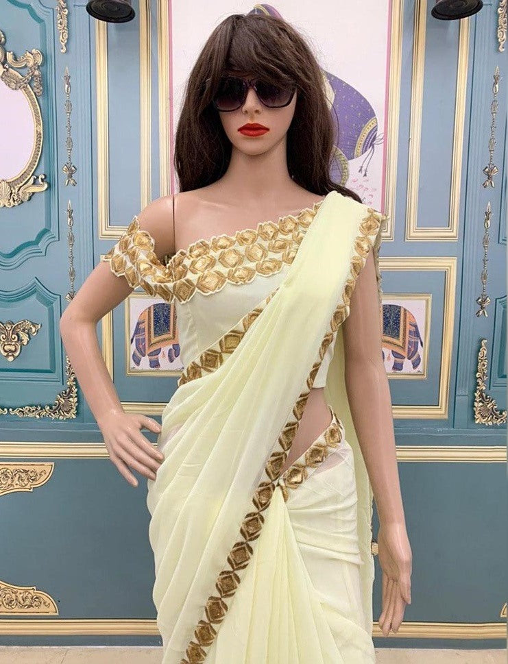 Yellow georgette embroidered border stylist saree