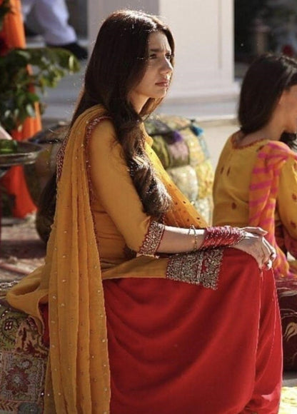 Yellow georgette embroidered dhoti salwar suit