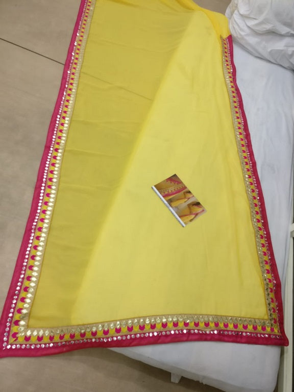 Yellow georgette embroidered partywear saree