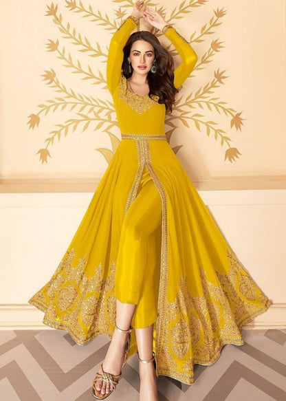 Yellow georgette embroidered salwar suit