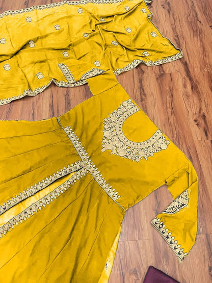 Yellow georgette embroidered salwar suit